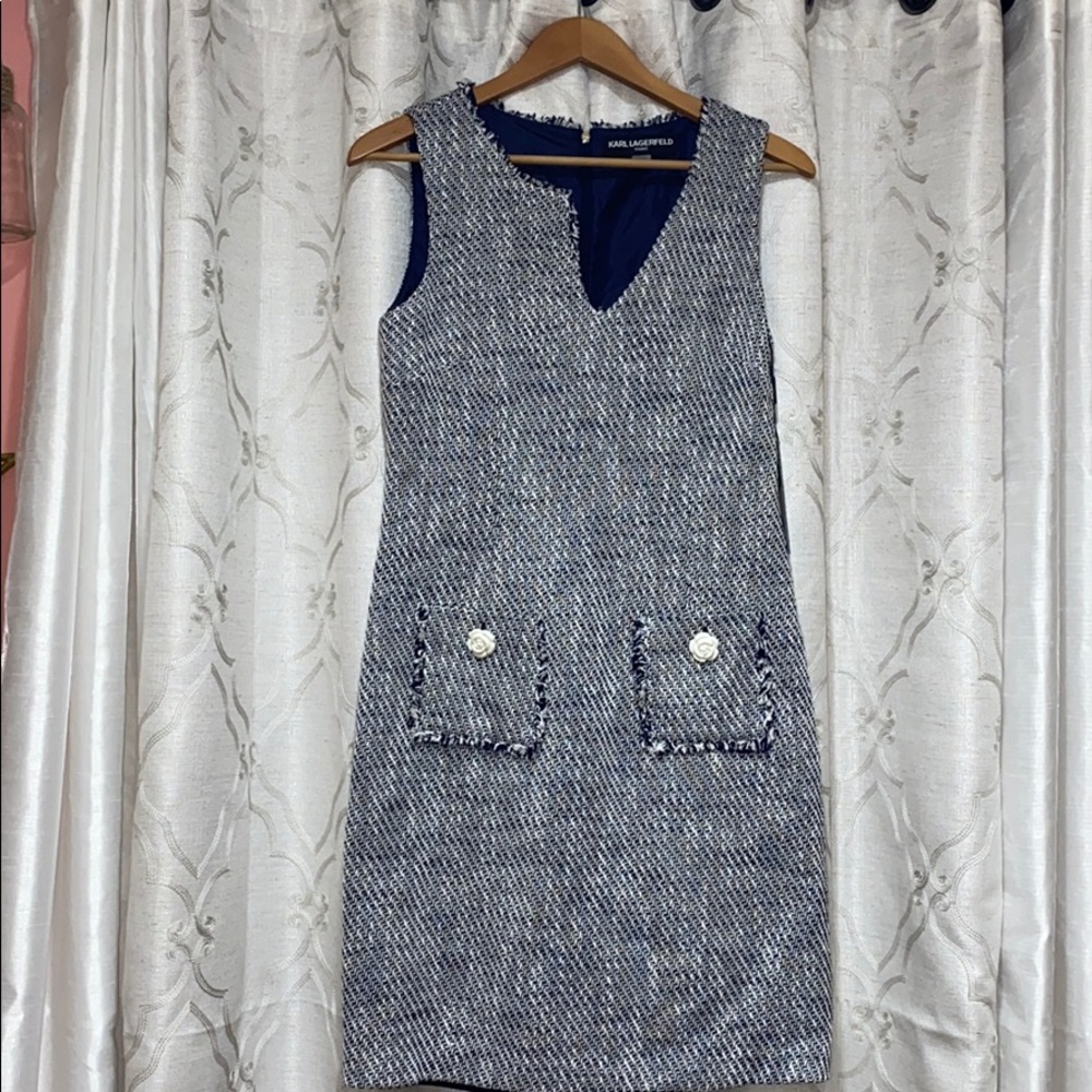 Karl Lagerfeld Blue and White Sheath Mini Dress